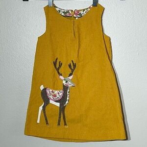 Mini Boden Mustard Dress 4-5yrs Patchwork Deer